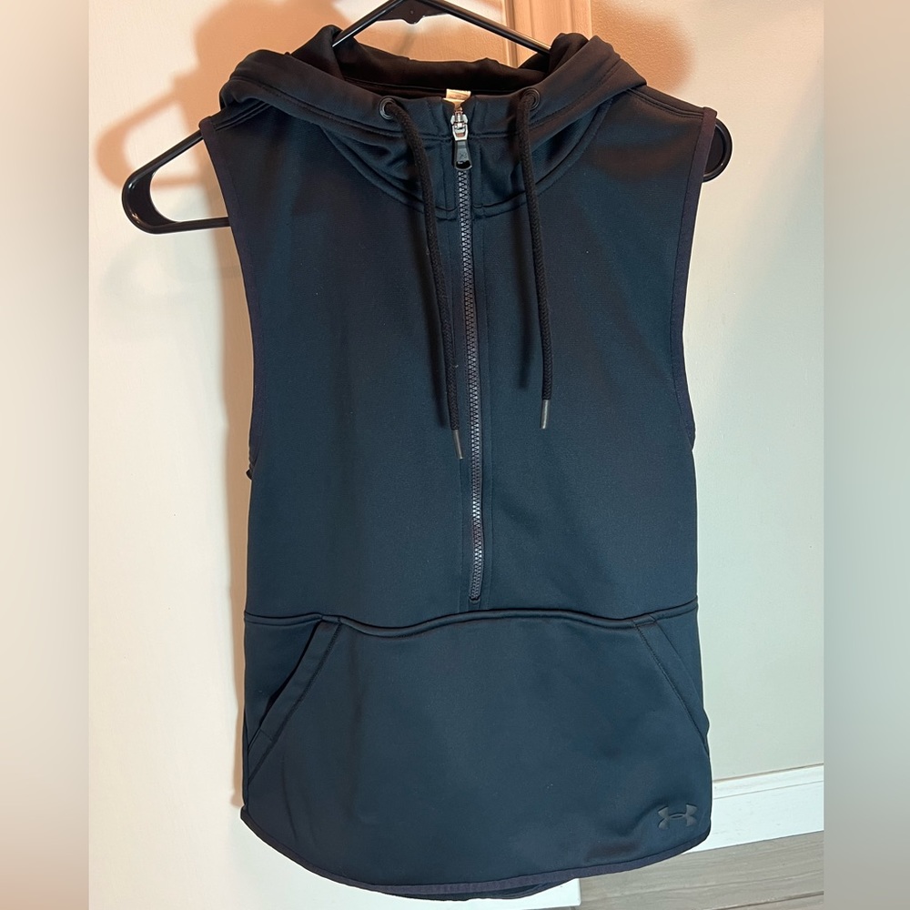 Under Armour Womens Black Storm Fleece Lined Hooded 1/2 Zip Vest Size XS